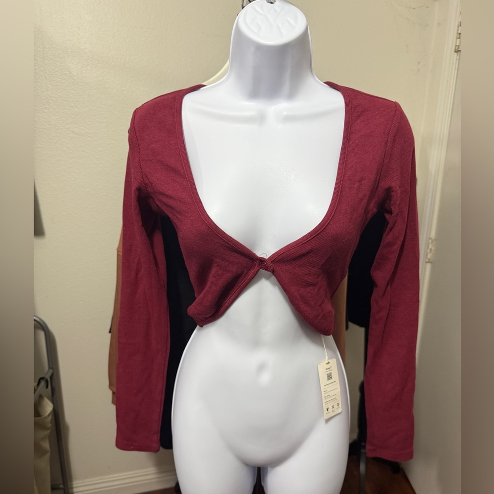 OGL Burgundy Long Sleeve Crop Top